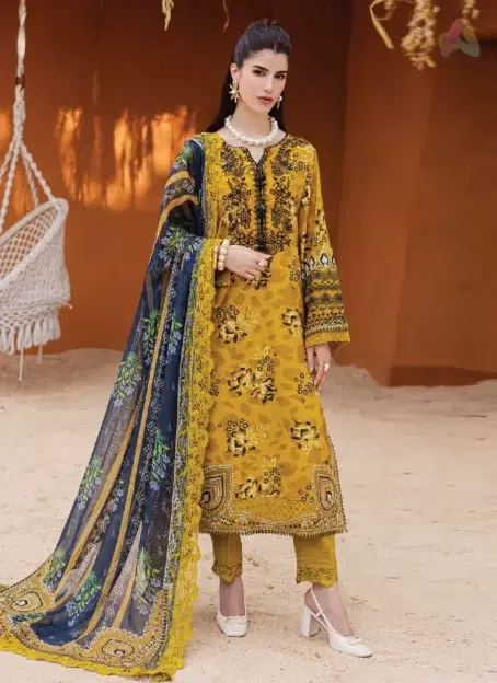 Front view of Gardenia By Nureh NWG-87 embroidered viscose shirt with chiffon dupatta and dyed trouser from Nureh Viscose Collection 2025.