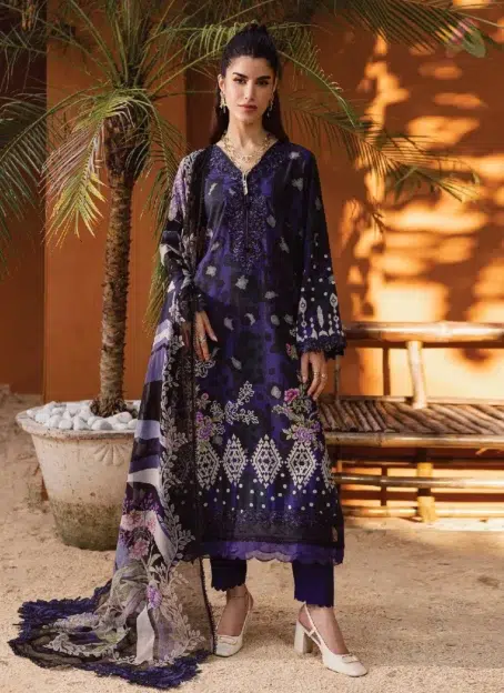 Front view of Gardenia By Nureh NWG-88 embroidered viscose shirt with chiffon dupatta and dyed trouser from the Nureh Viscose Collection 2025