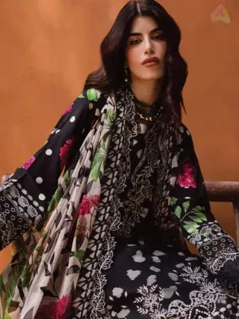 Close-up of Gardenia By Nureh NWG-90 highlighting delicate embroidery, premium viscose slub texture, and chiffon dupatta details from Nureh Fabric Collection.