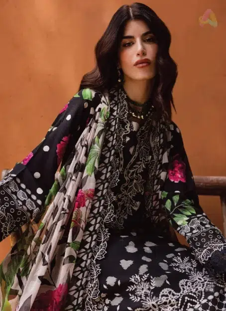Close-up of Gardenia By Nureh NWG-90 highlighting delicate embroidery, premium viscose slub texture, and chiffon dupatta details from Nureh Fabric Collection.