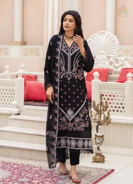 Ilana by Panache Vol 2 D-03 front design showcasing embroidered Karandi shirt paired with dupatta from Puri Fabrics Karandi Collection 2025.