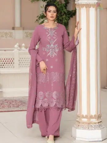 Ilana by Panache Vol 2 D-04 front view featuring embroidered Karandi shirt with detailed front design from Puri Fabrics Karandi Collection.