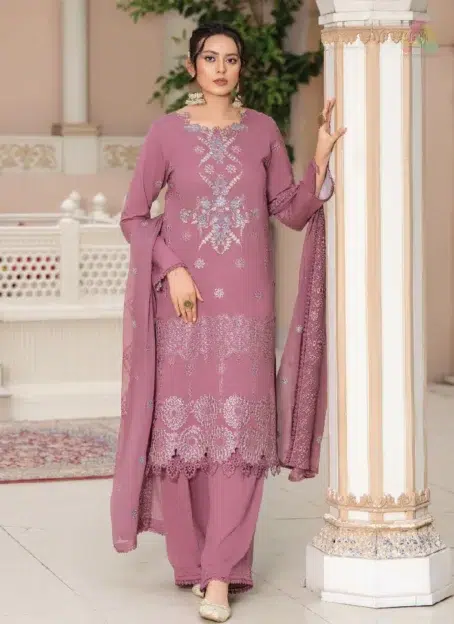 Ilana by Panache Vol 2 D-04 front view featuring embroidered Karandi shirt with detailed front design from Puri Fabrics Karandi Collection.