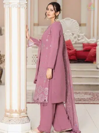 Back view of Ilana by Panache Vol 2 D-04 embroidered Karandi shirt with elegant back embroidery by Puri Fabrics.