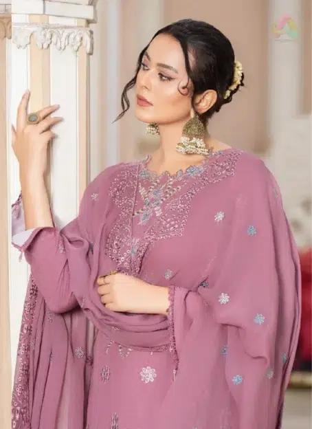 Close-up embroidery details of Ilana by Panache Vol 2 D-04 Karandi suit, highlighting fine craftsmanship from Puri Fabrics clothing.