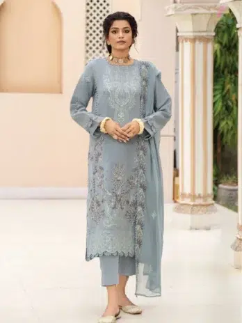 Ilana by Panache Vol 2 D-05 front view showing embroidered Karandi shirt with fine detailing from Puri Fabrics Karandi Collection 2025.