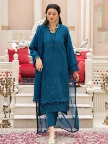 Front view of Ilana by Panache Vol 2 D-06, embroidered Karandi shirt with fine detailing, part of Puri Fabrics Karandi Collection 2025