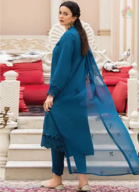Back design of Ilana by Panache Vol 2 D-06, showcasing embroidered Karandi fabric with elegant craftsmanship from Puri Fabrics New Collection.