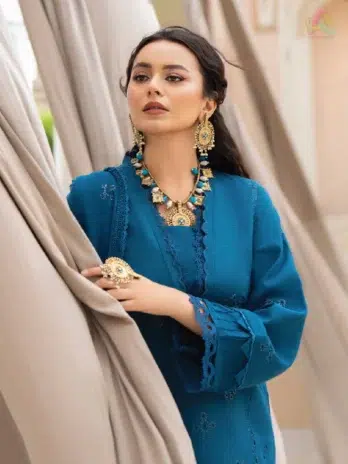 Close-up embroidery of Ilana by Panache Vol 2 D-06, highlighting fine Karandi fabric details from the Puri Fabrics Collection 2025.