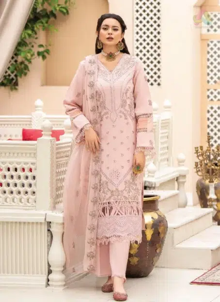 Front view of Ilana by Panache Vol 2 D-07, featuring embroidered Karandi shirt with delicate detailing from the Puri Fabrics Karandi Collection 2025