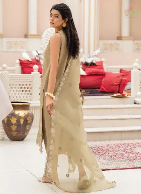 Back design of Ilana by Panache Vol 2 D-08, highlighting embroidered Karandi fabric artistry from the premium Puri Fabrics New Collection for 2025 fashion trends