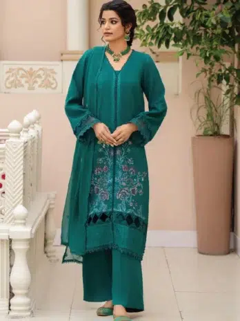 Front view of Ilana by Panache Vol 2 D-09, showing embroidered Karandi shirt design from Puri Fabrics Karandi Collection 2025, ideal for winter fashion.
