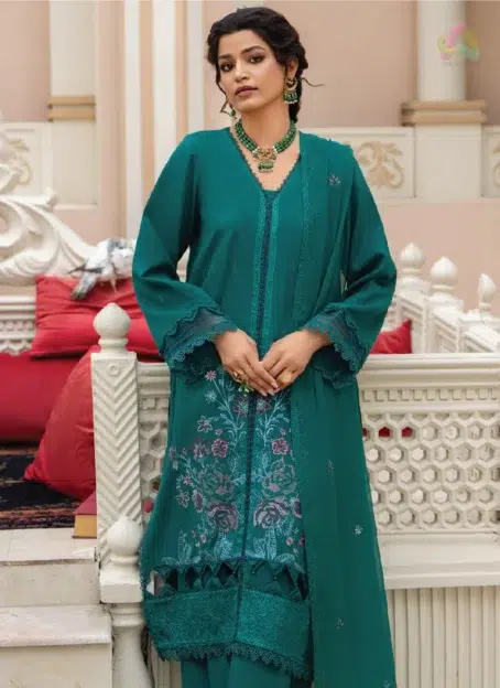 Close-up embroidery of Ilana by Panache Vol 2 D-09, showcasing premium Karandi fabric details from Puri Fabrics Collection 2025, perfect for winter outfits