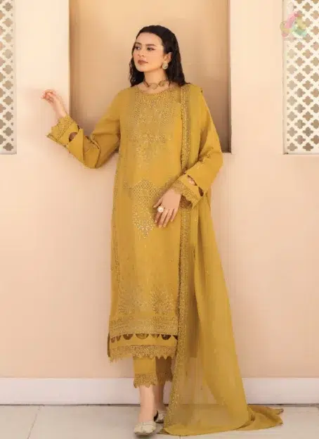 Front view of Ilana by Panache Vol 2 D-10, showcasing embroidered Karandi shirt from Puri Fabrics Karandi Collection 2025, perfect for elegant winter outfits.