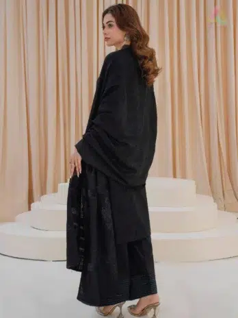 Libaas by Mahay Vol 2 ART-01 stylish velvet jacquard shawl, zari jacquard shirt, plain trouser, elegant winter women’s collection.