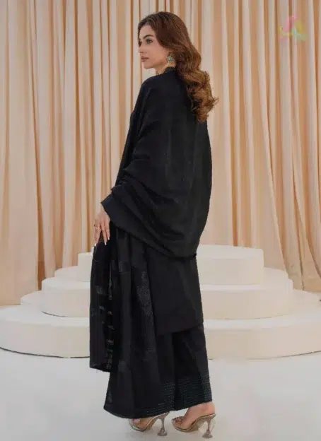 Libaas by Mahay Vol 2 ART-01 stylish velvet jacquard shawl, zari jacquard shirt, plain trouser, elegant winter women’s collection.