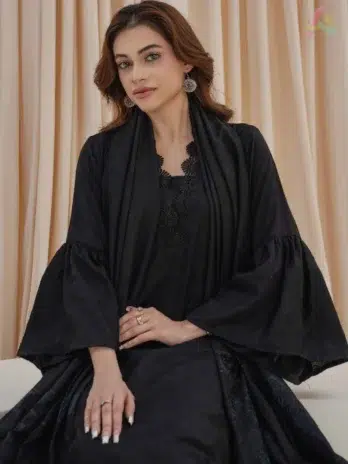 Libaas by Mahay Vol 2 ART-01 showcasing fancy zari jacquard fabric details, velvet jacquard shawl, luxury women’s clothing 2025.