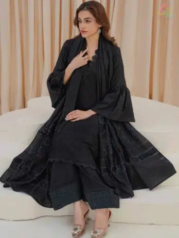 Libaas by Mahay Vol 2 ART-01 complete 3-piece outfit with zari jacquard shirt, velvet jacquard shawl, plain trouser, Mahay new collection.