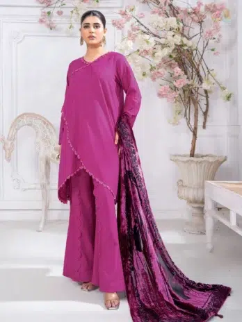 Pahali by Riaz Arts D-05 front design featuring Dhanak Zari Wool Shirt, Velvet Cutwork Shawl, and Plain Trouser in luxury winter style.