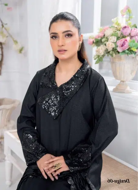 Pahali by Riaz Arts D-06 close-up detailing Dhanak Zari Wool Shirt embroidery and rich Velvet Cutwork Shawl craftsmanship for elegant seasonal wear.