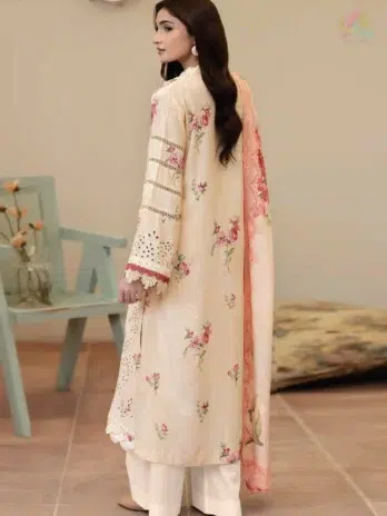 Back design of Tazeen by Johra JW-173 highlighting printed staple slub fabric, elegant embroidery, and modern Johra Collection detailing.