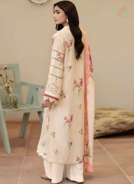 Back design of Tazeen by Johra JW-173 highlighting printed staple slub fabric, elegant embroidery, and modern Johra Collection detailing.
