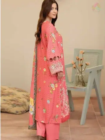 Back design of Johra JW-174 from Tazeen collection, showcasing Staple Slub fabric with elegant embroidery and smooth finish for modern wear.