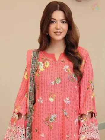 Close-up details of embroidery on Johra JW-174 shirt from Tazeen collection, highlighting fine Staple Slub fabric and stylish craftsmanship.