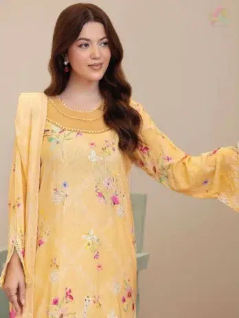 Close-up embroidery details of Tazeen by Johra JW-176 shirt, displaying fine craftsmanship and the soft Staple Slub fabric from Johra clothing.