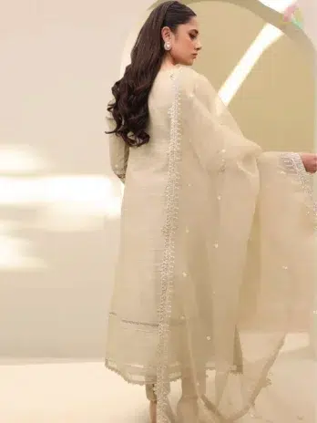 Zellbury by Al-Rahim Textile D-01 back view highlighting premium linen fabric and elegant embroidery from the Zellbury Fabric Collection.