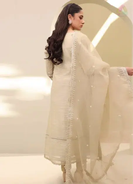 Zellbury by Al-Rahim Textile D-01 back view highlighting premium linen fabric and elegant embroidery from the Zellbury Fabric Collection.