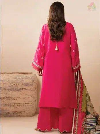 Zellbury by Al-Rahim Textile D-02 back view showing dobby lawn embroidery details and cambric trouser from Zellbury Fabric Collection.