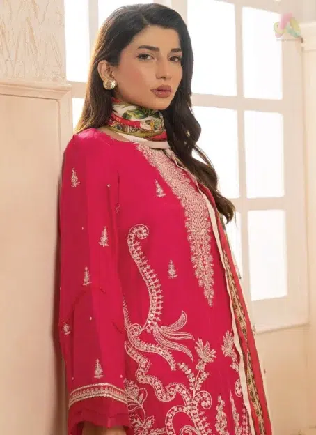 Zellbury by Al-Rahim Textile D-02 close-up highlighting fine embroidery, premium lawn texture, and silk dupatta print from Zellbury New Collection.