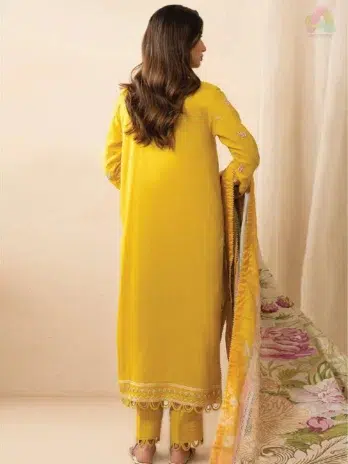 Zellbury by Al-Rahim Textile D-03 back view showing embroidery details on dobby lawn shirt with cambric trouser from Zellbury Fabric Collection