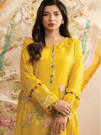 Zellbury by Al-Rahim Textile D-03 close-up highlighting embroidered dobby lawn fabric, digital silk dupatta, and premium detailing from Zellbury New Collection.