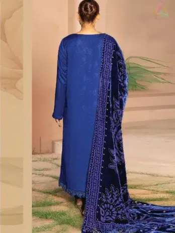 Back side of Anarkali By Mahay A-01 displaying elegant peach jacquard fabric and intricate design details.