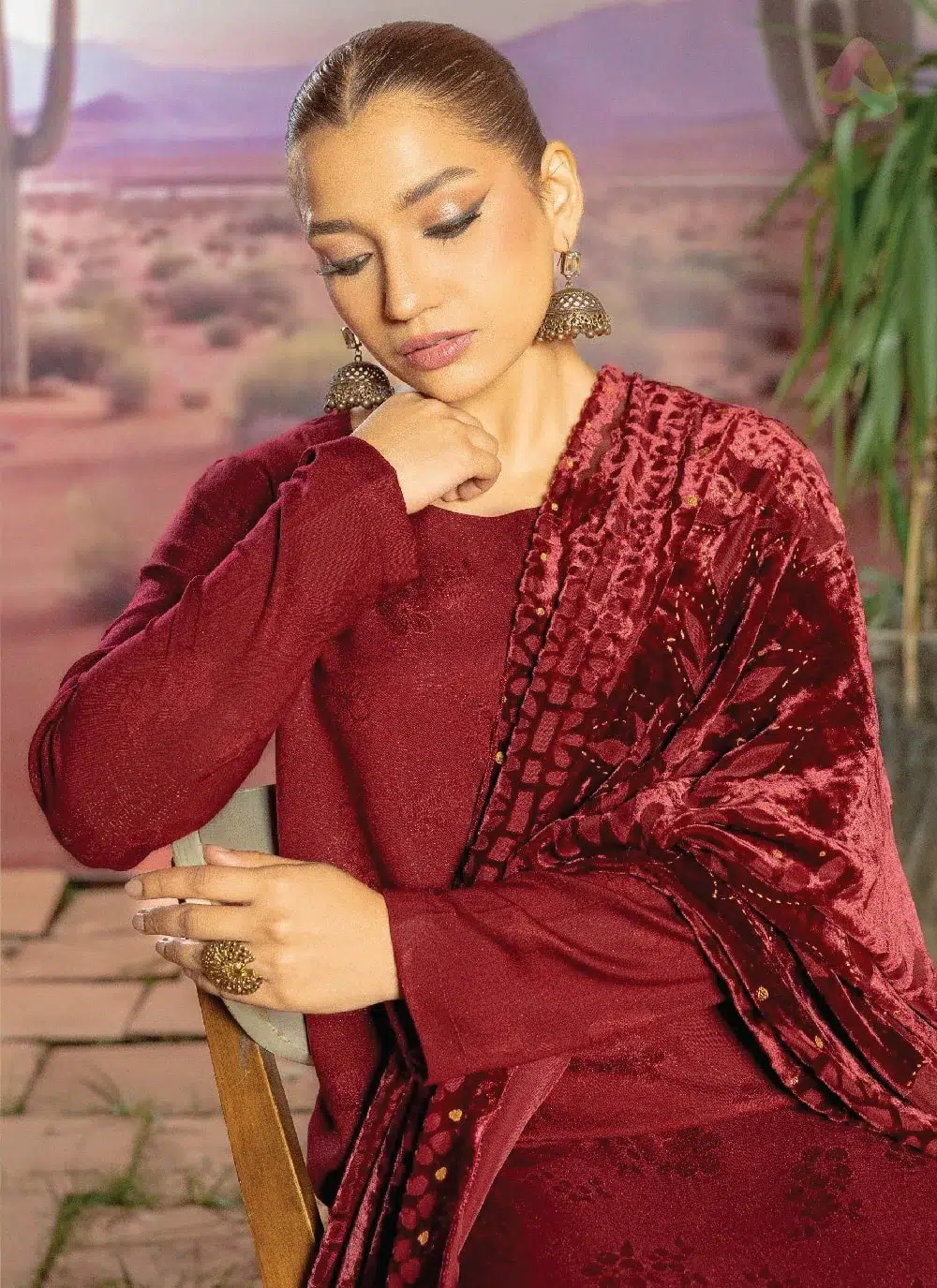 Anarkali By Mahay A-03 3 Close-up of Anarkali By Mahay A-03 showing zarri jacquard fabric detail and refined stitching from Mahay Fabric Collection 2025.