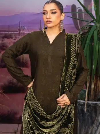 Close-up of Anarkali By Mahay A-04 showcasing zarri jacquard fabric, soft texture, and rich weave from Mahay Fabric Collection.