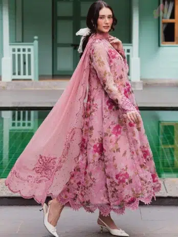 Full outfit of Ballerina by Nureh NU2-182 organza 4-piece suit styled with frock, dupatta, trouser, and inner for weddings and festive occasions.