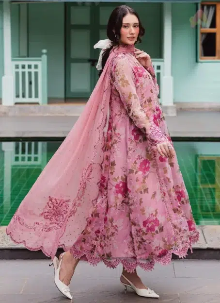 Full outfit of Ballerina by Nureh NU2-182 organza 4-piece suit styled with frock, dupatta, trouser, and inner for weddings and festive occasions.
