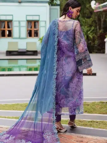 Back View of Ballerina by Nureh NU2-185 – Elegant Embroidered Organza Detailing and Chiffon Dupatta from Nureh Fabric Collection 2025.