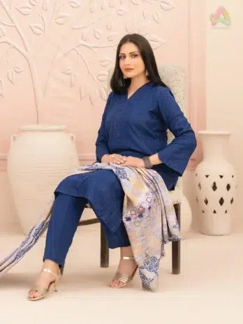 Full View: Nazaaha By Tawakkal D-5011 full 3-piece suit showing shirt, digital printed shawl, and shalwar from Tawakkal collection 2025.