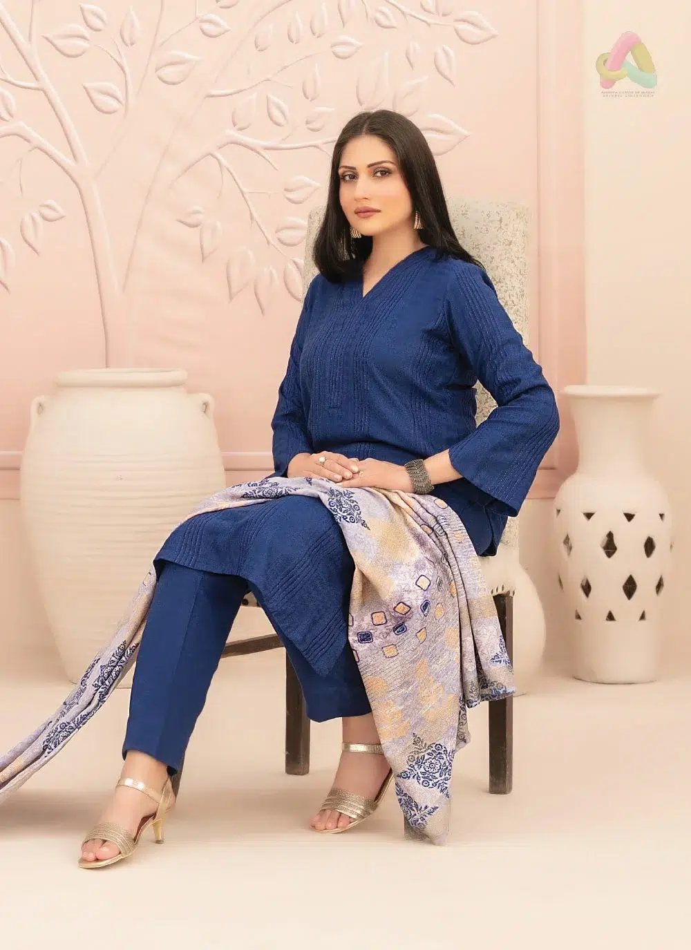 Nazaaha By Tawakkal D-5011 3 Full View: Nazaaha By Tawakkal D-5011 full 3-piece suit showing shirt, digital printed shawl, and shalwar from Tawakkal collection 2025.