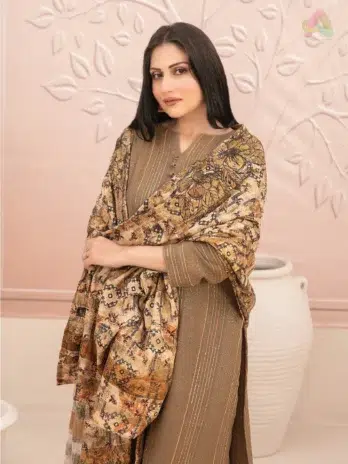 Close View: Nazaaha By Tawakkal D-5013 Leather Peach close-up showing fine embroidery and fabric texture from Tawakkal New Collection.