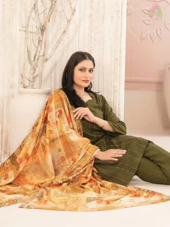 Close View: Nazaaha By Tawakkal D-5014 Leather Peach close-up highlighting fancy shirt embroidery and fine fabric quality from Tawakkal clothing.