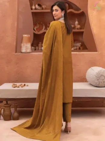 Back view of Rang E Mehfil By Mahay Vol 2 D-01 showing elegant fabric texture and detailed craftsmanship from Mahay Fabric Collection.