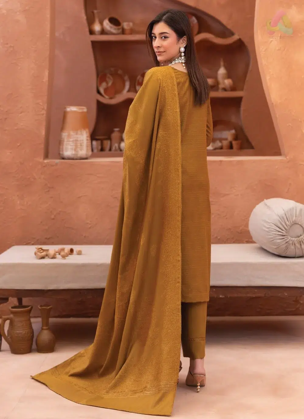 Rang E Mehfil By Mahay Vol 2 D-01 2 Back view of Rang E Mehfil By Mahay Vol 2 D-01 showing elegant fabric texture and detailed craftsmanship from Mahay Fabric Collection.