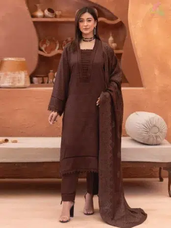 Home 6 Rang E Mehfil By Mahay Vol 2 D-02 front view showing Fancy Peach Shirt with detailed embroidery and elegant winter fabric design.