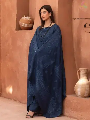 Rang E Mehfil By Mahay Vol 2 D-03 full view featuring complete 3-piece design with Fancy Peach Shirt, Velvet Shawl, and Plain Trouser.