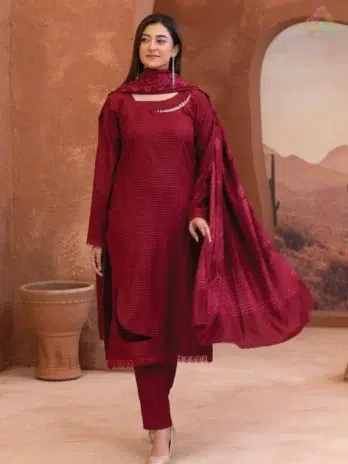 Home 2 Rang E Mehfil By Mahay Vol 2 D-06 front view showing fancy peach shirt, velvet jacquard shawl, and plain trouser in elegant winter design.